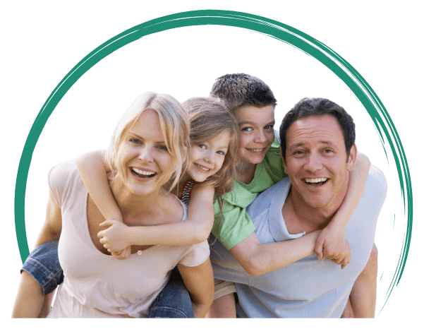 Image of a happy family with mother, father, and two children.