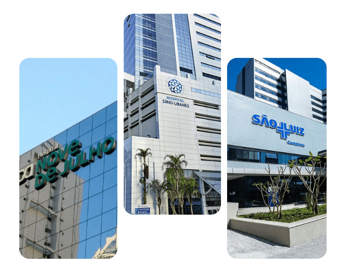 Facade of Sírio-Libanês, São Luiz, and 9 de Julho Hospitals.